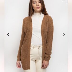 Ichi Long Cardigan Brown NEW Size Medium Open Front Pockets Eco Recycled